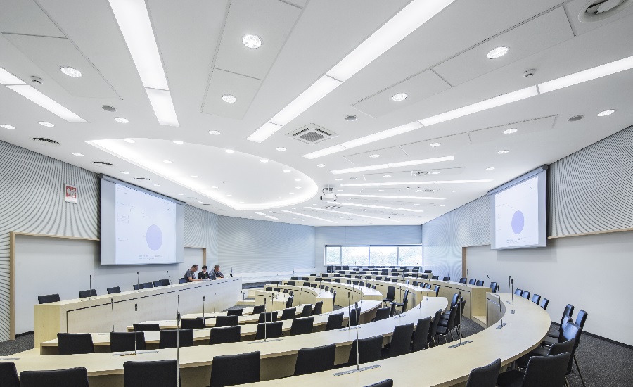 Acoustic diffusers and panels in a professional AV installation